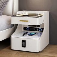 Table de chevet en cuir de designer haut de gamme avec chargeur, table de chevet moderne avec serrure, table de chevet de luxe, table de chevet intelligente