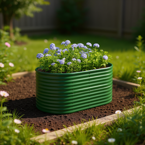 Jardinières surélevées en acier thermolaqué vert, pots à fleurs elliptiques - Product Image 2