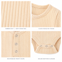 En gros Body bébé en coton biologique côtelé à manches courtes, coupe ajustée, vêtements pour nourrissons, barboteuse une pièce unie en tricot côtelé