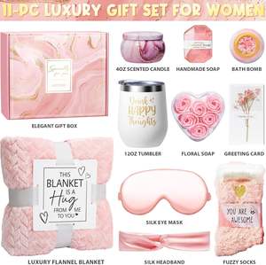 10 PCS Valentine's Day Birthday Spa Gifts Basket for Women With Flannel Blanket Self Care-Thoughtful <strong>Get</strong> <strong>Well</strong> <strong>Present</strong> - Product Image 2