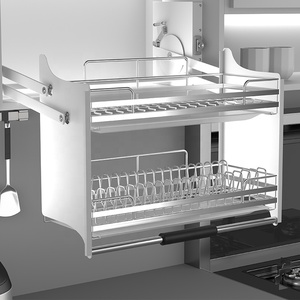 Modern Design 2-Layer Lift Basket <b>Dish</b> <b>Rack</b> Soft Stop Stainless Steel Kitchen Elevator Iron Steel for Cabinet Installation Kitch - Product Image 3