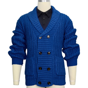 Nordic Style <strong>Men's</strong> Winter Coat High-Grade Loose <strong>Woollen</strong> Knit Double Breasted Thick Needle Sweater with Button Decoration - Product Image 5