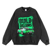 Sweat à capuche décontracté en coton délavé et vieilli, style urbain, avec imprimé lettres, grande taille, col rond