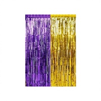 Lot de 3 rideaux de fond en guirlandes métalliques à franges de 1 m x 2 m, couleurs violet et or, pour fêtes d'anniversaire et remises de diplômes