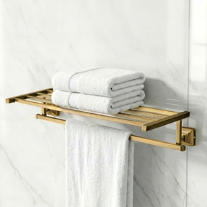 Porte-serviettes mural moderne en laiton avec étagère pour salle de bain, support fixe pour serviettes, organisateur - Product Image 4