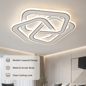 Lámpara de techo LED moderna, geométrica, regulable, de acrílico, montaje en superficie, control remoto, tricolor, para sala de estar y dormitorio - Product Image 2