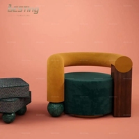 Fauteuil de salon en velours d'accentuation de luxe rétro moderne, fauteuil de détente moderne Galatea avec accoudoirs