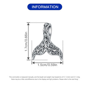 จี้หางนางเงือกทองเหลืองสีขาวสไตล์วินเทจพร้อมดีไซน์ที่โดดเด่นและหรูหรา; อุปกรณ์เสริมสำหรับทำสร้อยข้อมือ DIY สำหรับผู้หญิง - Product Image 3