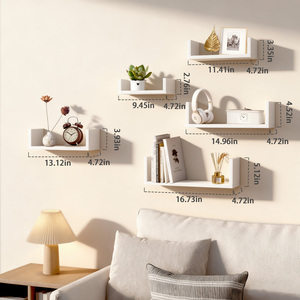Wood Floating <b>Wall</b> <b>Shelves</b> Set Of 5 <b>Wall</b> <b>Mounted</b> Storage <b>Shelves</b> For Bathroom Bedroom Living Room Kitchen Office Home Decor - Product Image 5