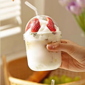Copo de Vidro Borossilicato Fofo com Canudo - Copo Portátil para Boba, Suco e Café, Transparente, para Uso Doméstico, Resistente à Temperatura - Product Image 3