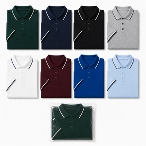 เสื้อโปโลผู้ชายสีเขียวเข้ม ผ้าคอตตอนปิเก้ แขนสั้น สีพื้น ลำลอง ผ้าถัก ยับยาก ทรงปกติ - Product Image 6