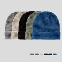 Gorros de Punto Lisos de Invierno, Tejido Waffle, 100% Algodón, para Adultos, Circunferencia de Cabeza 48-50cm, Longitud Media