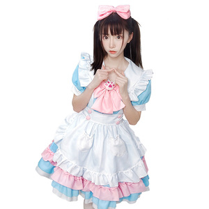 Rainy Day Flower Maid Dress Women Adult Lolita Cosplay Costume Blue Pink Ruffle Design - Product Image 3