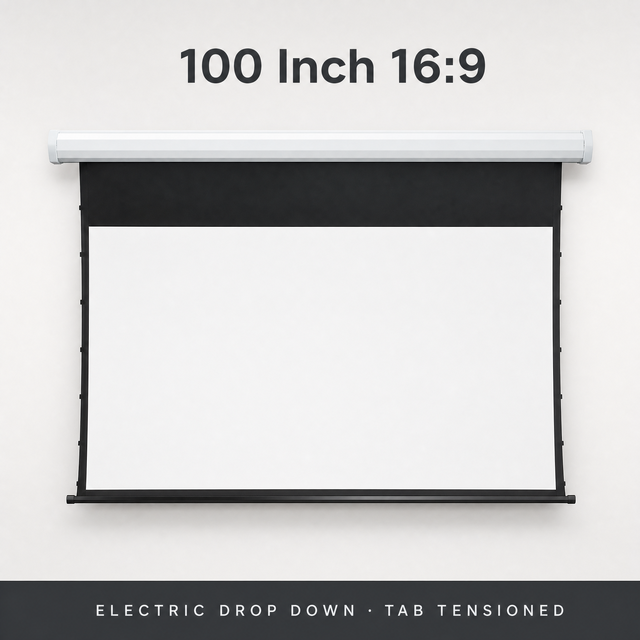100 Inch Electric Motorized Projector Screen Tab Tensioned Wall Mounted Home Theater 16:9 4K White