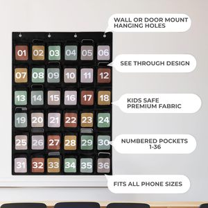 Cell Phone Holder Pocket Chart 36 <b>Numbered</b> Slots Hanging Organizer For Classroom Storage Behind <b>Doors</b> On Walls Rectangle Plastic - Product Image 6