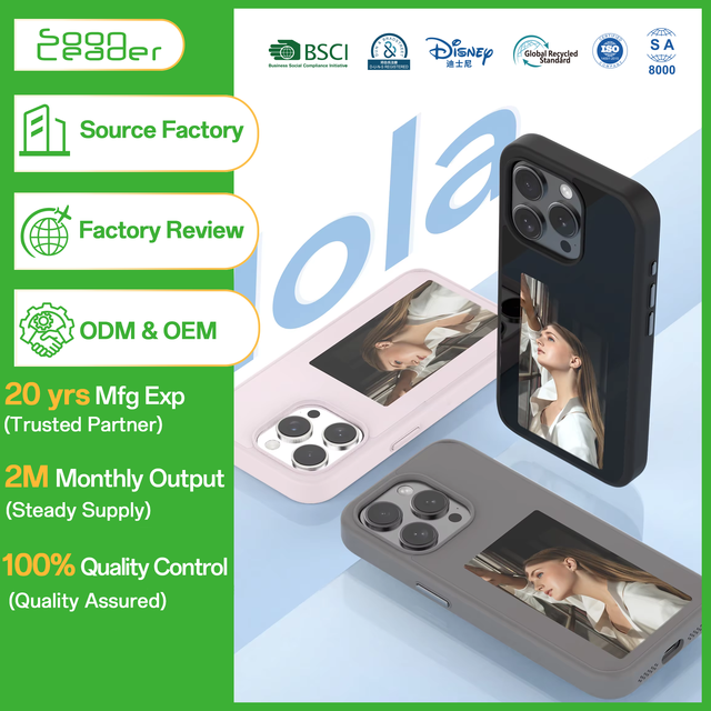 Soonleader Creative AI Smart E-ink Screen Case with TPU+PC Magnetic Ring Holder Shockproof for 13/14/15/16 Pro Max