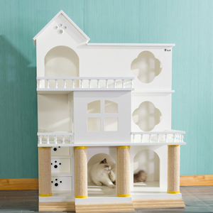 Tiragraffi per Gatti 170 Cm con 2 Casette, Colore Bianco, Legno o Rosa, Piccolo Albero per Gatti con Parti di Ricambio - Product Image 6