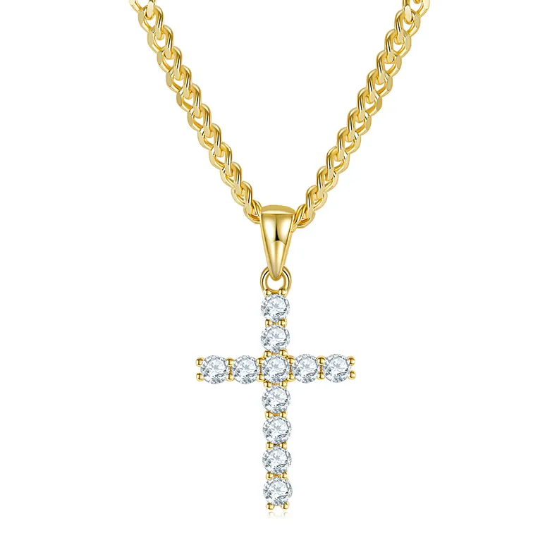 Factory Wholesale Fine Jewelry Men Women 18k Gold Plating 925 Sterling Silver Moissanite Cross Pendant Necklace