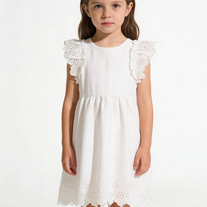 فستان أنيق عالي الجودة للأطفال بأكمام دانتيل مجوفة وتنورة بخصر ضيق وسحاب خلفي للفتيات - Product Image 2