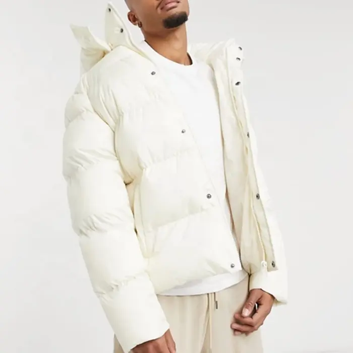 Chaqueta acolchada de manga larga para hombre y mujer, abrigo grueso con cremallera frontal, cálido, invierno, color blanco