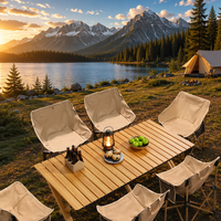 Table de camping portable pour 6 à 8 personnes et ensemble de 6 chaises Moon, table pliante en Oxford 600D, mobilier de pique-nique d'extérieur pour la vente en gros