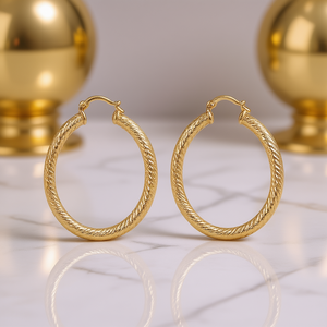 E4427 Golden <b>Fine</b> <b>Hoop</b> <b>Earrings</b> Gold Plated Unisex Everyday Wear - Product Image 2