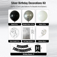 Kit de guirlande de ballons d'anniversaire noir, argent et blanc avec bannière Joyeux Anniversaire et rideau de paillettes argentées pour décorations de fête