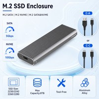 Carcasa para Disco SSD sin Herramientas, Adaptador USB-C M2 NVME SATA, Carcasa USB-C a M.2 NVME y SATA, 10Gbps