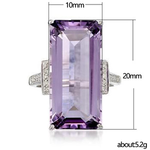 Anello da Donna F941 in Argento Sterling 925 con Ametista Taglio Smeraldo, Montatura a Griffe, Gioiello Geometrico per Fidanzamento - Product Image 3