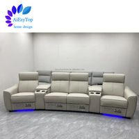 Sofá Reclinable Eléctrico de Cuero de Grano Completo IEasy Curve para Cine en Casa, Sillón Reclinable Moderno de 3 Plazas