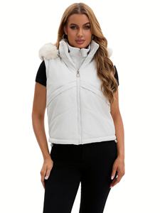 Damen 2-in-1 Konvertierbarer Puffer-Mantel Abnehmbare Ärmel Westen-Modus Winter Cropped Kapuzen-Thermojacke Kurze Gesteppte Jacke - Product Image 3