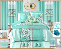Literie 30 Pièces, Collection de Draps en Coton, Ensemble de Couvre-Lit et Literie avec Rideaux, Ensembles de Draps 30 Pièces, Tailles King et Queen pour Lit