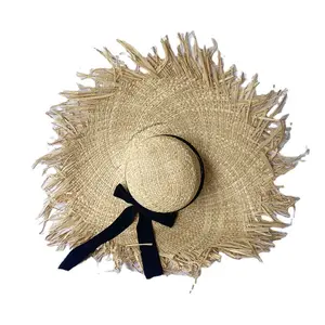 ZG all'ingrosso estate pura mano lavorata a maglia di rafia con nappa Boho cappello di paglia cappelli da vacanza da spiaggia