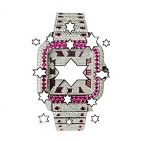 Luxuriöse Rosa Moissanit Edelstahl-Armbanduhr mit Mechanischem Uhrwerk, Quadratischem Gehäuse, 20mm Charm-Analogzifferblatt, Kristallbesatz, Modischer Schmuck mit Datumsanzeige