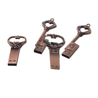 Memoria USB Clásica con Forma de Corazón en Oro Rosa, Unidad USB para Bodas de 16 GB, 32 GB, 64 GB, 2.0, Diseño Retro con Forma de Llave de Corazón