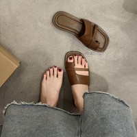 Chaussons d'été pour femmes à bout ouvert Nouvelles sandales coréennes rétro simples pantoufles romaines imprimées plates