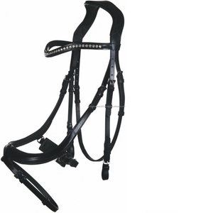 Vente en gros d'équipement pour chevaux Equitrian Premium Leather Anatomic English Snaffle Bridle avec cristaux - Product Image 1