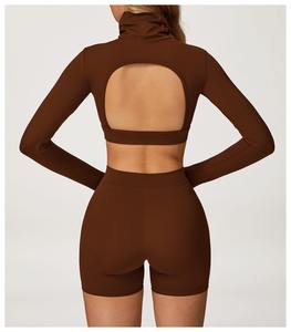 Nouveauté : haut de yoga à manches longues pour femme, brossé, dos ouvert, devant creux, extensible, séchage rapide, doux pour la peau, course à pied, salle de sport - Product Image 5