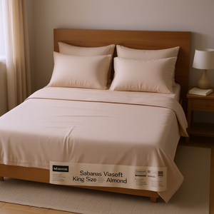 Viasoft Flat <b>Sheet</b> <b>King</b> <b>Size</b> Almond 500TC Polyester Washable Classic Style Home Bedding - Product Image 2