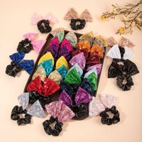 Nouveau serre-tête en polyester noir style princesse européenne et américaine avec nœud à sequins, élastique à cheveux fait main pour enfants et filles, accessoire capillaire