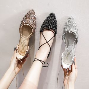 <span class=keywords><strong>Sandali</strong></span> da esterno 2025 estivi alla caviglia con spalline e paillettes con punta chiusa di lusso <span class=keywords><strong>sandali</strong></span> piatti da donna 2025 - Product Image 5