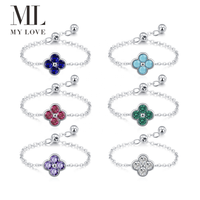 Bague ajustable en argent sterling 925 plaqué rhodium avec trèfle à quatre feuilles en zirconium cubique coloré, vente en gros Mylove Custom Fine