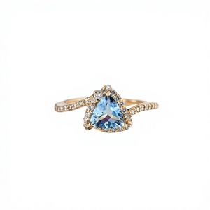 Anillo de Diamantes y Aguamarina Santa María, Oro Sólido de 14K, Joyería Fina, Proveedor Mayorista OEM ODM - Product Image 1