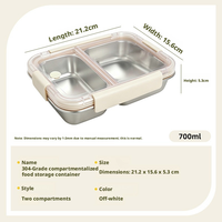 Boîte à bento réutilisable tendance en acier inoxydable 304 à 2 et 3 compartiments, résistante aux odeurs, scellée, pour le stockage de collations et de repas à domicile