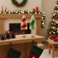 Mini sapin de Noël SANWEI, mini sapin de Noël avec neige, mini sapin de Noël avec support en bois