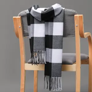 WDD516 Autumn Winter Men British Style Plaid Scarves Male Faux Cashmere Fringe Scarf Couple Keep Warm Thick Classic Grid Scarf