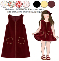 Robe salopette d'été décontractée en velours côtelé de coton pour filles, bordeaux, sans manches, coupe droite, unie, longueur genou, avec poches