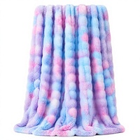 Couverture de luxe en fausse fourrure de lapin tie-dye arc-en-ciel, double couche, en peluche 3D à bulles sculptées, jacquard épais, chaude pour l'hiver, pour lit