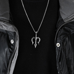 yunnique retro trident <b>titanium</b> steel necklace for men, a unique hip-hop style pendant, versatile sweater <b>chain</b> cha - Product Image 3