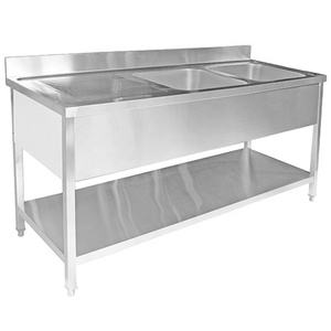 Stainless steel commercial kitchen sink cabinet with double bowl